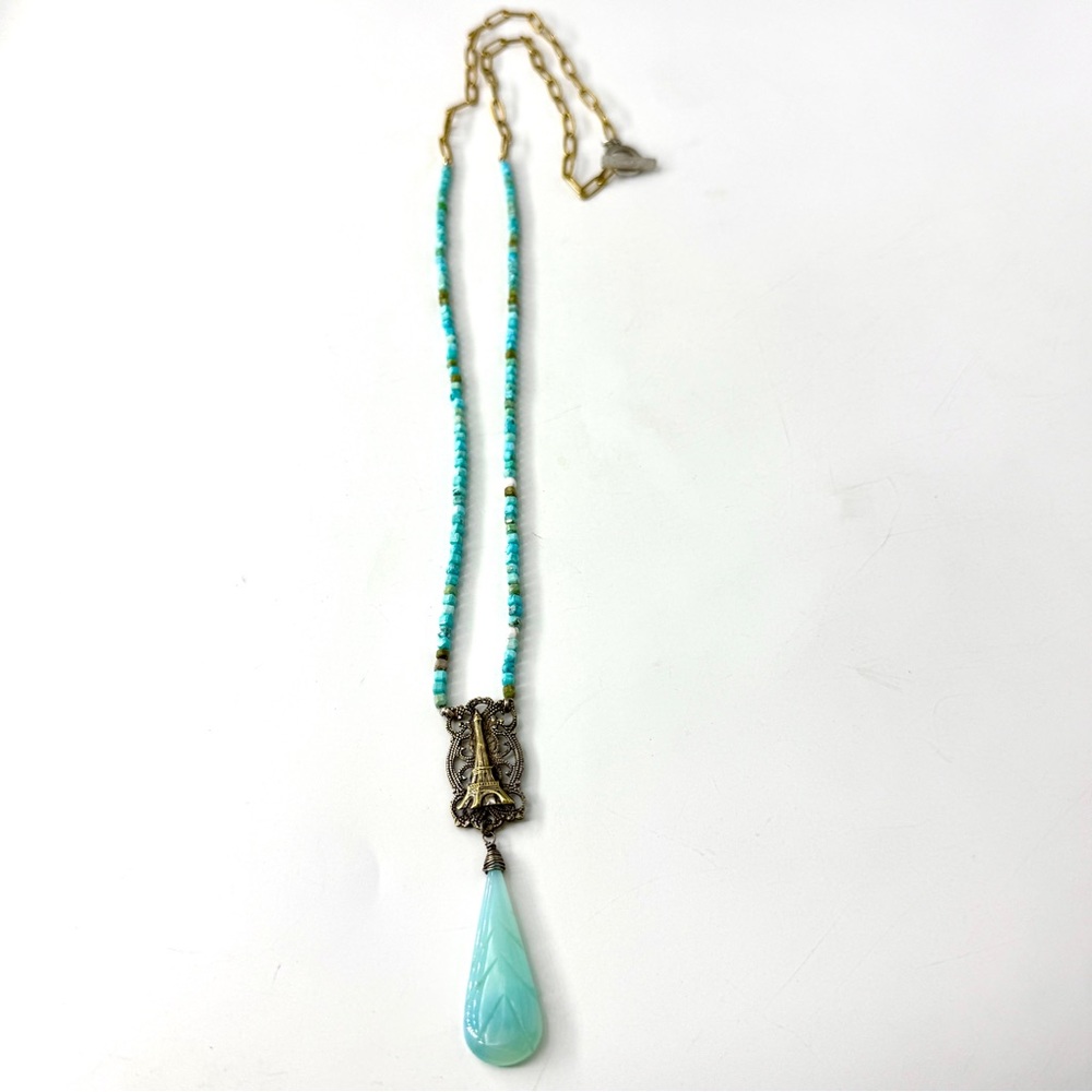 Vintage Sterling Silver Eiffel Tower Turquoise Necklace, One Of A Kind Necklace